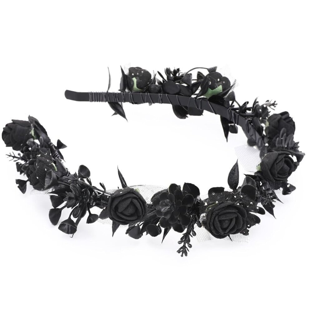 Black Floral Headpiece Lace Foam Rose Headband for Women Dress Up & Gifts